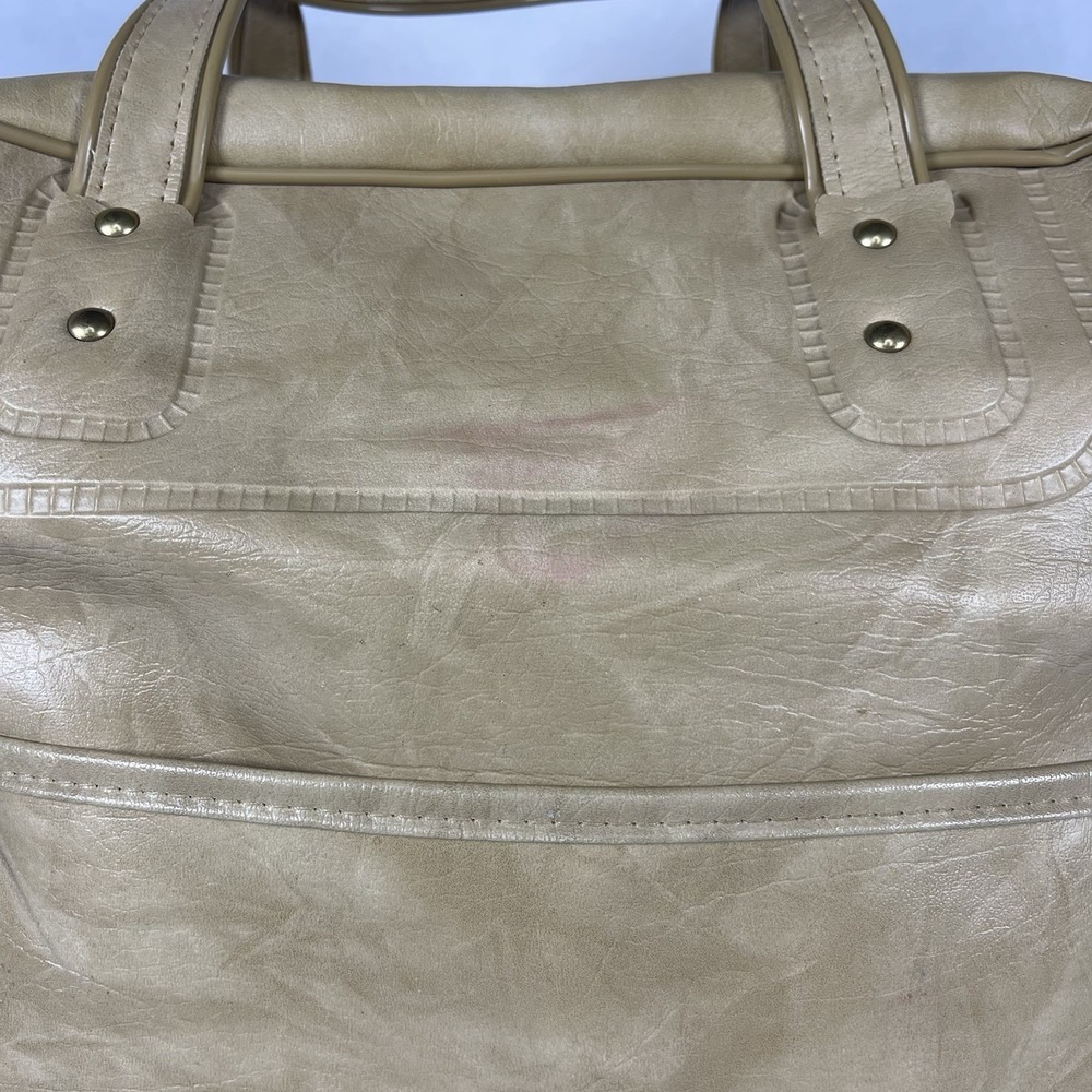 Vintage 70s United Airlines Faux Leather Carry On Bag Tan Tulip Logo Exclusive - Picture 9 of 11